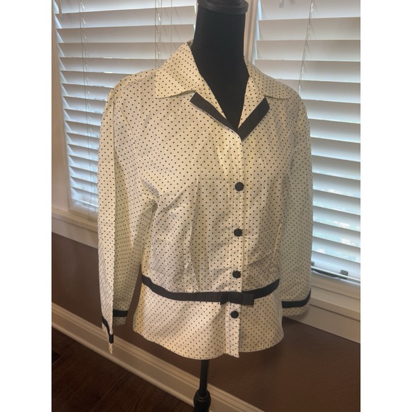 Judith Hart Collection Vintage Blk White Polka Dot Button Down Blouse W/ Bow 10 - Picture 9 of 9